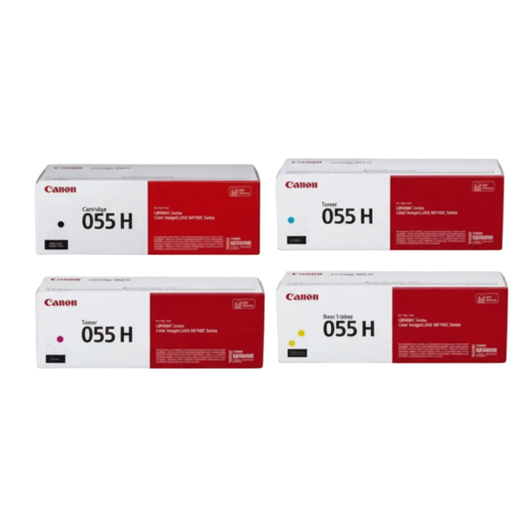 Four Canon 055 H toner cartridges on a white background